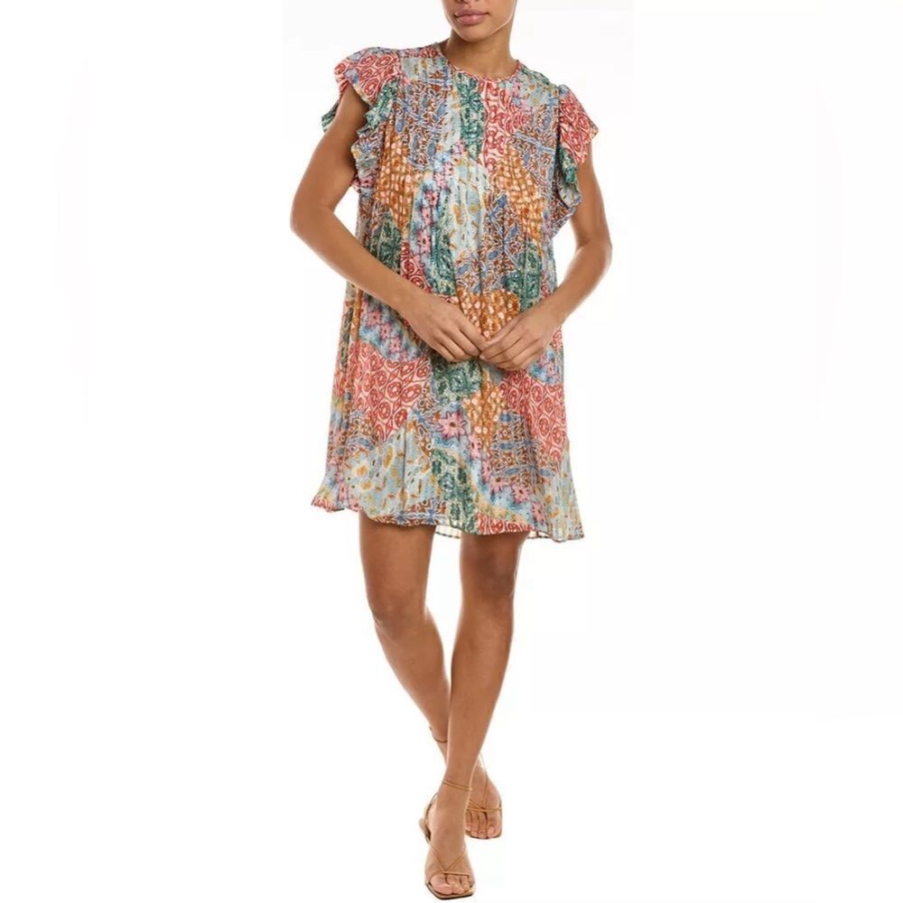 Marie Oliver Womens CATIE Silk-Blend Mini Dress Flutter Sleeve Multicolor XS